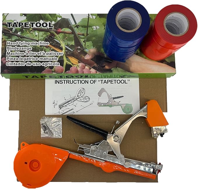 Plant Tying Machine Tool,Vegetable Gardening Tools with 10000pcs Staples 20 Rolls Tape and Replacement Blade for Grapes,Raspberries,Tomatoes,and Vining Gardening Tying Tool(Orange)