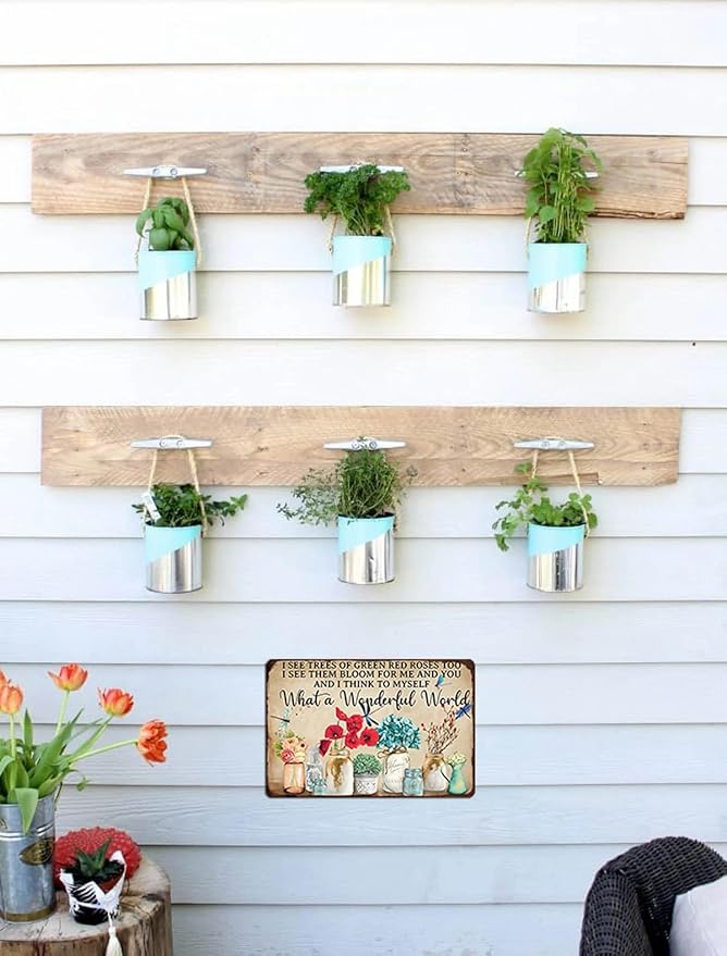 Artlunar Funny Garden Plant Flower Sign Outside Yard Art Decor - What A Wonderful World, 12" x 8" (985)