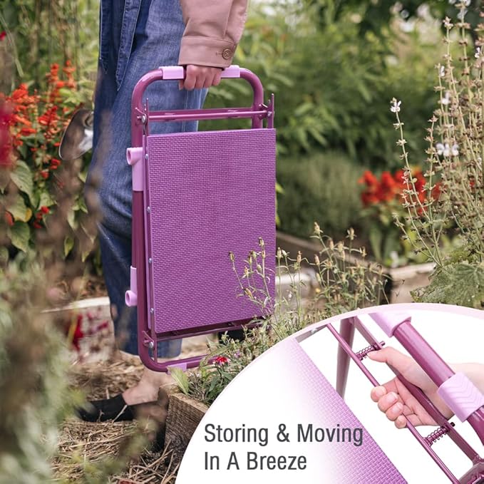 Colwelt Garden Kneeler Upgraded, Garden Kneeler Stool with Rugged & Sturdy Steel Frame, Garden Seat and Kneeler Bench with Tool Pouch, EVA Foam Pad Protects Your Knees(Purple)