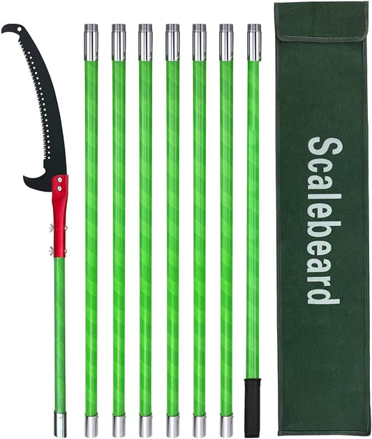 Scalebeard Manual Pole Saw,7.8-26 Ft Extendable Pole Saws for Tree Trimming with Sharp Steel Blade,Lightweight & High Strength Pole Pruner for High Reach Trimming,Palm Tree Maintenance(Bags Included)