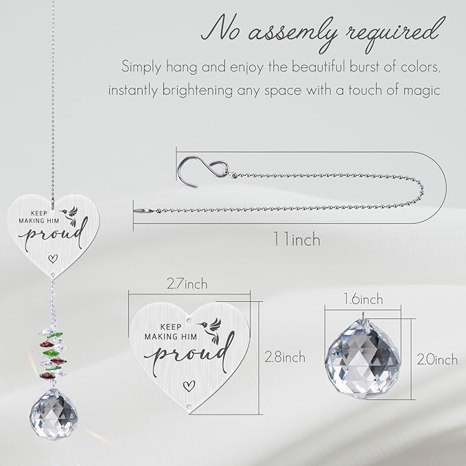 Keep Making Him Proud,Crystal Suncatcher Bereavement Keepsake,Memorial Gift for Loss of Dad,Grandpa,Uncle,Hanging Crystals Ornament for Window Rainbow Maker Prisms Home Decor Gift