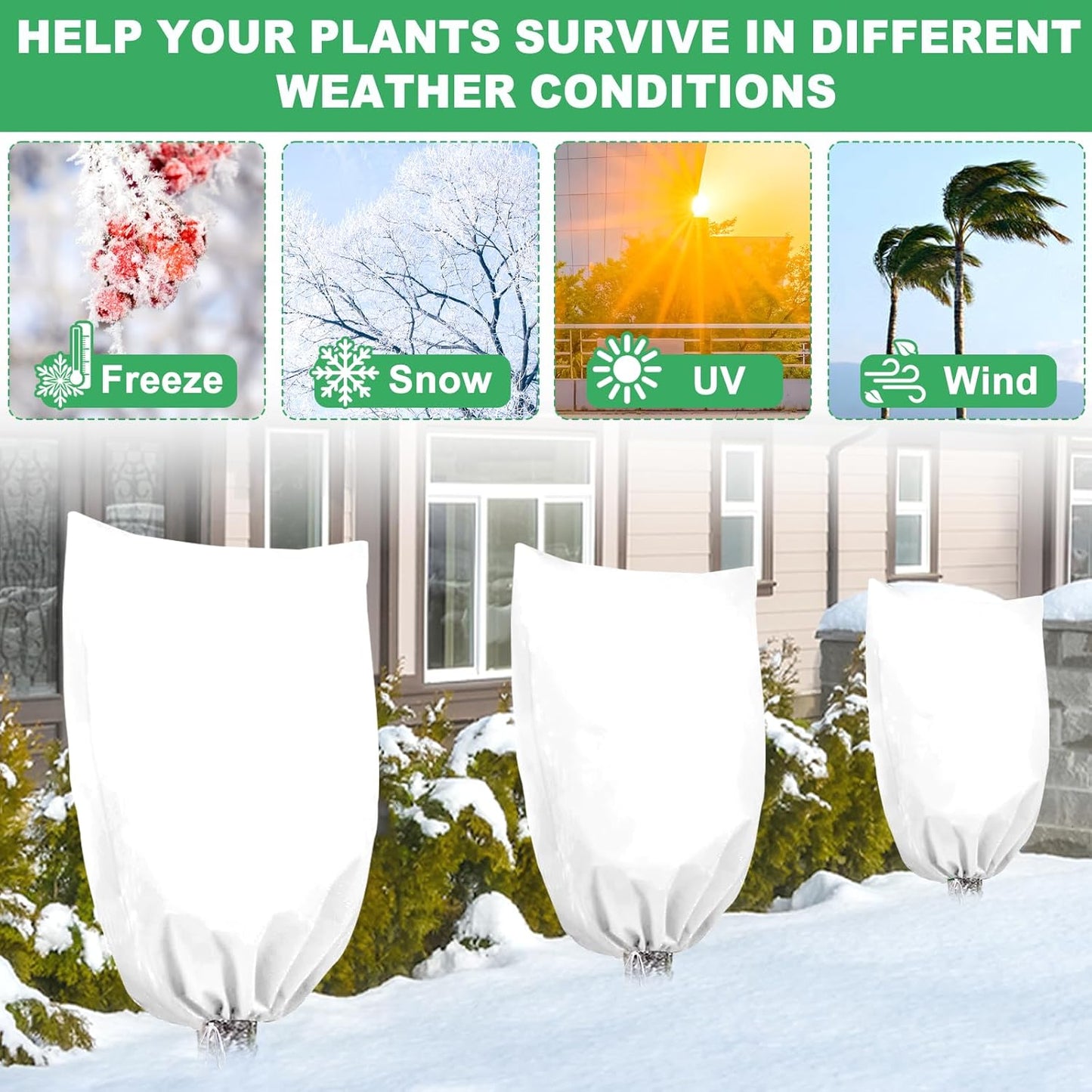 2 Pack Winter Plant Covers Freeze Protection with Drawstring, 39.3" x 39.3" Frost Cloths for Outdoor Plants Covers for Winter Cold Weather Tree Covers Freeze Protection, Shrubs Trees Jacket