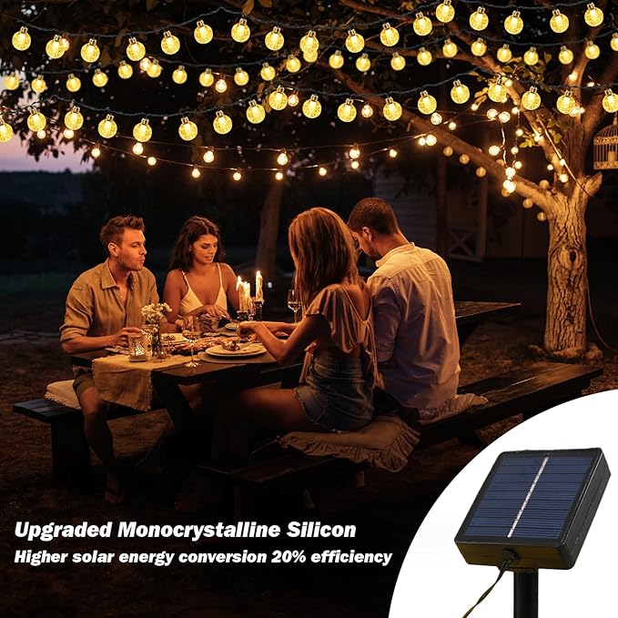 Solar Lights Outdoor Waterproof, 2 Pack Total 120LED 72FT Solar String Lights for Outside w/ 8 Modes, Outdoor String Lights Crystal Globe Patio Lights for Garden Yard Party Decor (Warm White)