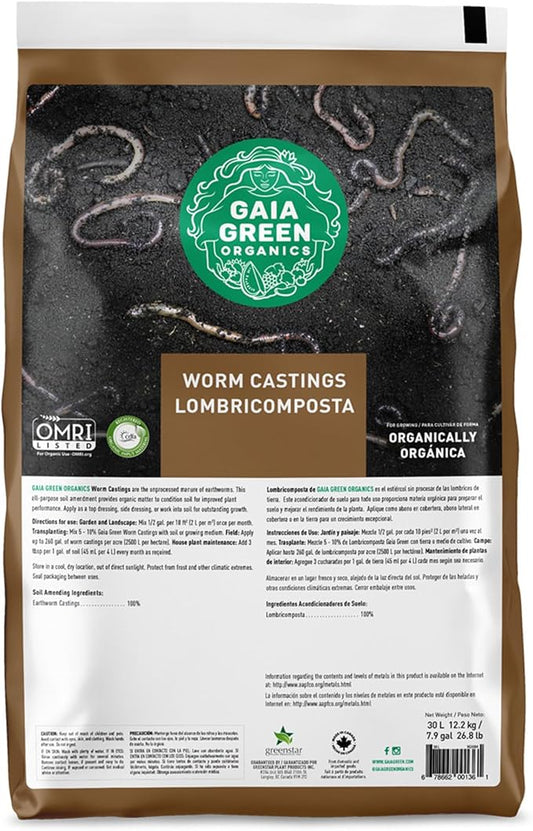 GAIA GREEN 30 Liters All-Purpose Worm Castings Powder for Improved Soil Quality, Recommended for Household Plants, Urban Gardens, Lawns & Greenhouses