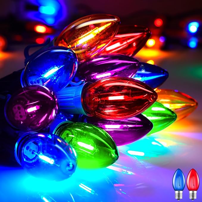 Vintage C9 LED Christmas Lights Outdoor, 50 Feet C9 String Lights with 50 Colored Shatterproof Bulbs, Connectable Waterproof Lights for Holiday Party Roofline Backyard Garden Patio, Green Wire