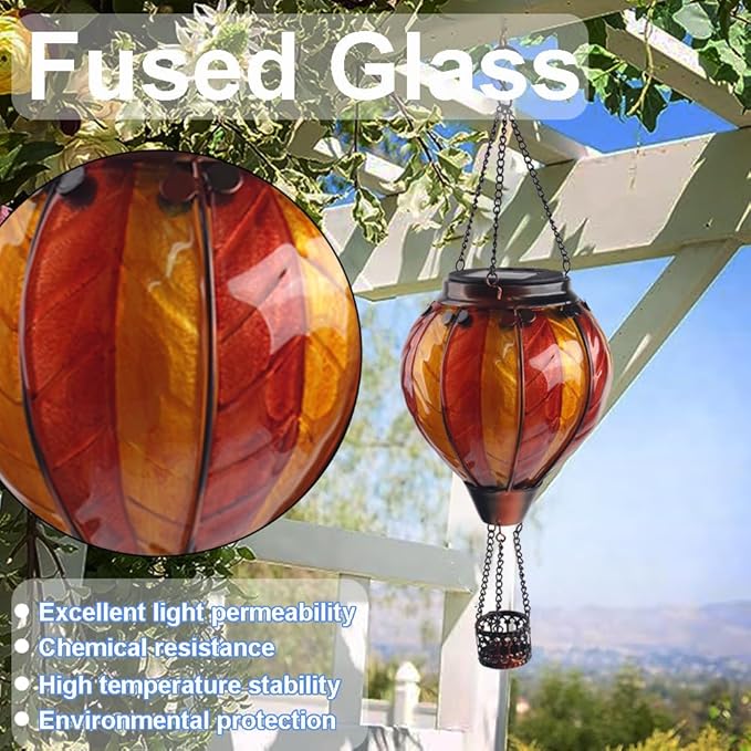 Hot Air Balloon Solar Lantern with Flickering Flame Hanging Solar Lanterns Outdoor Lights Waterproof Lanterns Decorative Garden Patio Yard Party Decor Orange and Red