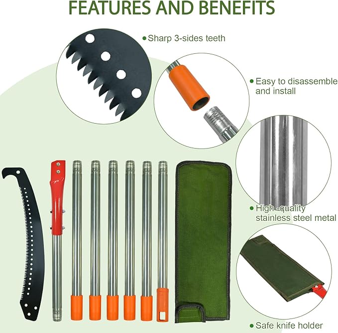 Pole Saws for Tree Trimming, Manual Pole Saws 10.5 Feet Extension Pole Tree Trimmer Cut Tree Branch Garden Tools Loppers Hand Pruning Saws for Sawing and Shearing