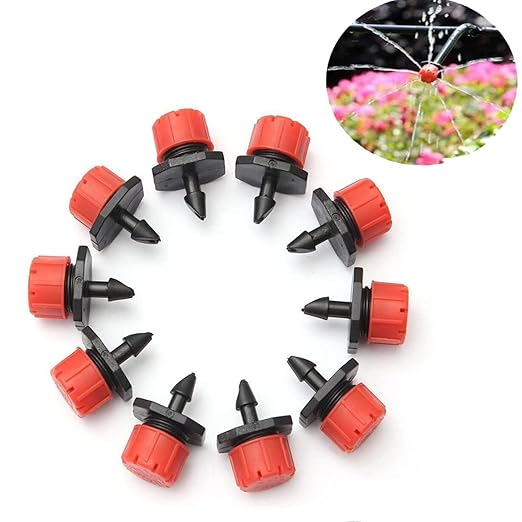 100 Pcs 360 Degree Adjustable Irrigation Drippers Sprinklers, 1/4 Inch Emitters Drip for Watering System Drip Irrigation System Gardens Lawn
