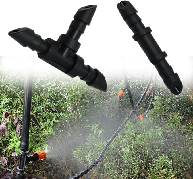 UOIENRT 110 PCS Irrigation Fittings, 1/4" Tubing with 50pcs Couplings, 20pcs Elbows, 30pcs Tees and 10pcs End Plugs for Drip or Sprinkler Systems