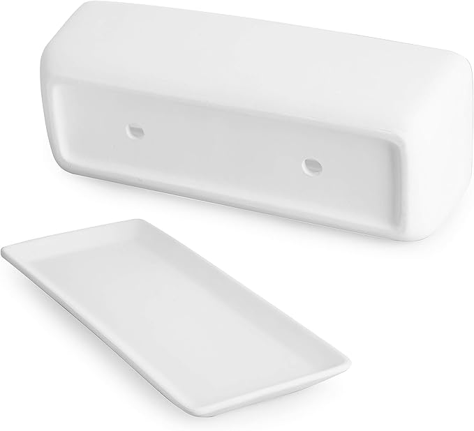 MyGift 14 Inch Modern Unglazed White Ceramic Indoor Plant Pot with Drainage Hole, Rectangular Succulent Planter Window Box with Removable Saucer, White