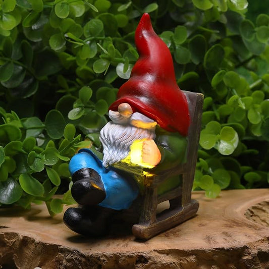 Garden Gnome Statue Solar Light Miniature Gnome Outdoor Decor Gnome Figurine for Outdoor Indoor Home Lawn Yard Balcony Porch Patio Housewarming Gift for Women Mom Grandma 3.54"x2.36"x4.72"
