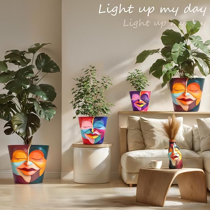 GUGUGO 10 Inch Abstract Head Planter Pots, Unique Face Plant Pot with Drainage, Funny Flower Pots for Indoor Plants, Eclectic Home Decor Aesthetic