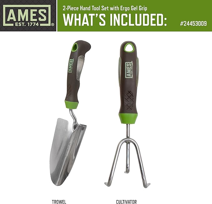 AMES 24453009 2-pc. Ergo Gel Grip Garden Tool Set with Hand Trowel & Cultivator
