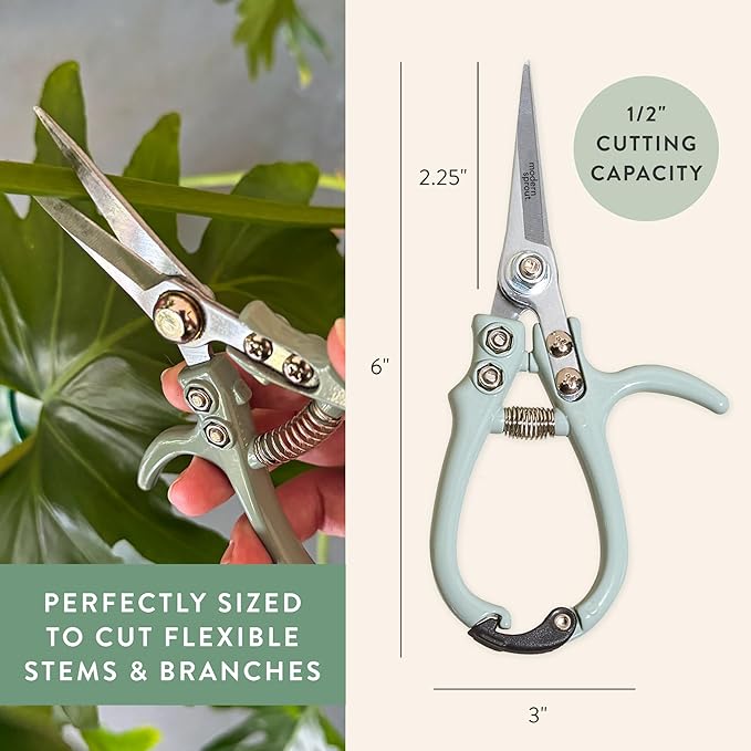 Modern Sprout Pruning Shears for Gardening, Herb Snips, Flower Cutting Scissors, Indoor Plant Shears, Lightweight, Ergonomic, Carbon Steel Blade, Easy-Lock Safety, Aesthetic (Chartreuse)