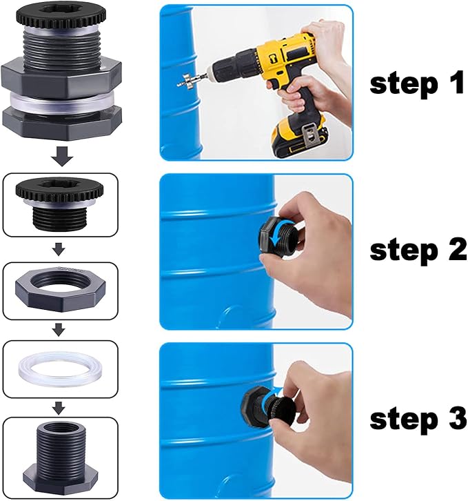 4 PCS Rain Barrel Bulkhead Fitting kit with Plugs and Hole Saw Tool, 1/2" (Inside Diameter is About 20mm) PVC Spigot Connector Kit for Rain Barrels Pools Aquariums (20mm ID Bulkhead 1/2")
