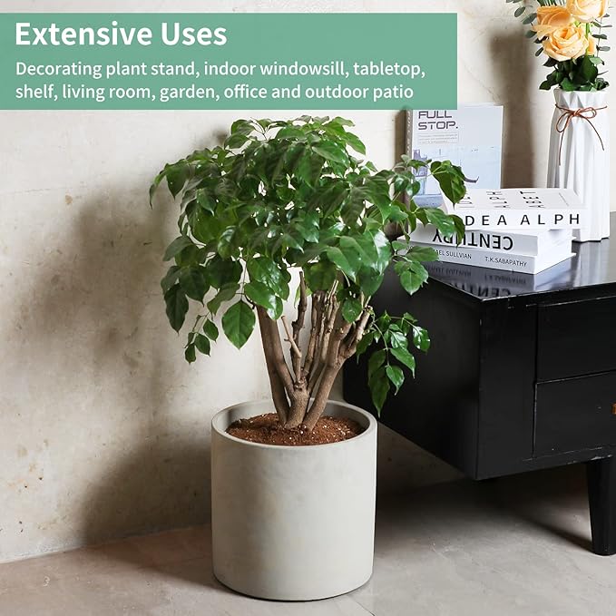 Mozing Cement Plant Pots Indoor - 10 inch Concrete Planter Pot for Planting - Modern Stone Clay Flower Pot with Drainage Hole for Garden, Home, Office Decor, Grey