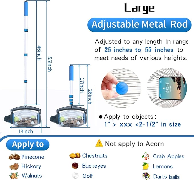Zozen Nut Gatherer, Walnut Picker Upper Roller, Pinecone Picker Upper - Directly Dump Outlet | Apply to Pinecone, Hickory, Chestnuts, Buckeyes, Golf, Crab Apple Objects Size 1'' to 2.5''; 1.5 Gallon