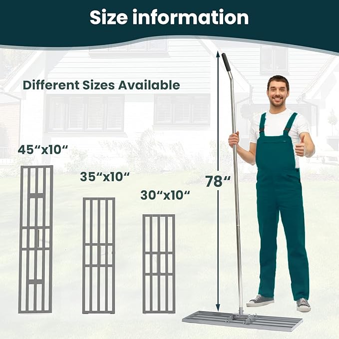 Lawn Leveling Rake 45"x10" Lawn Leveler Ground Full Stainless Steel Leveling Rake Landscape Rake Topdressing Spreader Levelawn Tool for Backyard, Garden, Golf Couse, Farm, Pasture