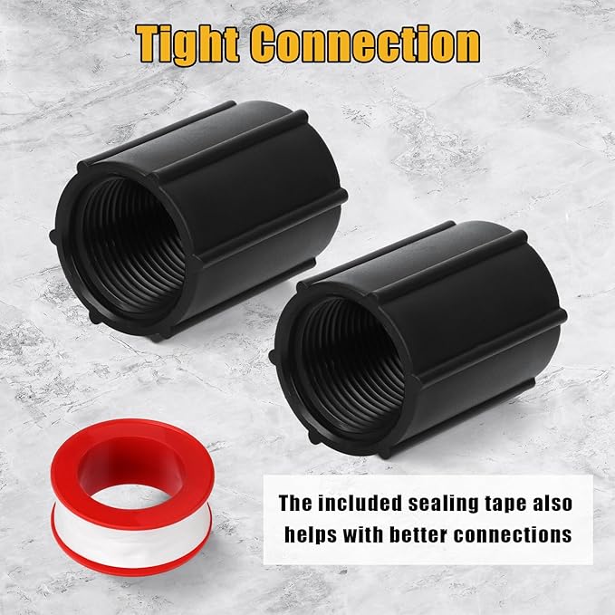12pcs 3/4 Inch Double Female Hose Connector, Female Threaded PVC Coupling with Sealing Tape Sprinkler Pipe Adapter Fitting for Garden Drip Irrigation Systems Work
