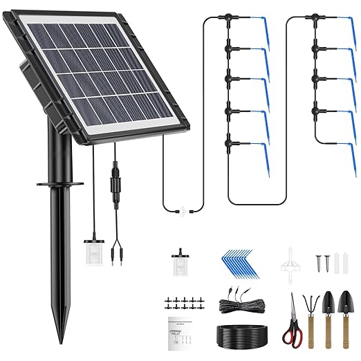 Drip Irrigation System - Skycow Solar & USB Power Automatic Drip Irrigation Kit System 15 Potted Indoor Outdoor Garden Balcony Anti-Siphoning Plant Watering System (Non-Digital Screen 32FT)