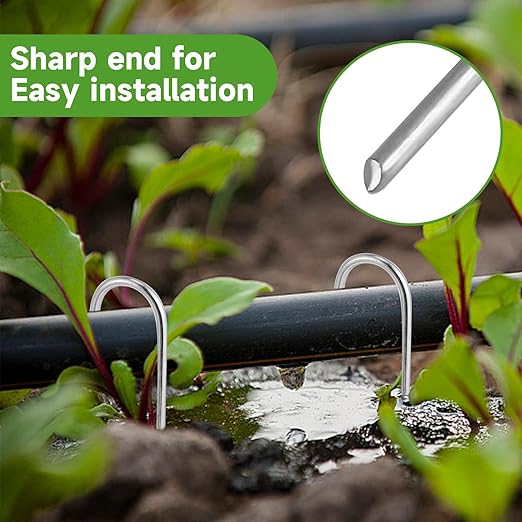 200 PCS J Shape Landscape Staples,5.12 Inch Irrigation Drip Tubing Landscape Staples,Galvanized Garden Stakes,Landscaping Staples for Drip Tubing Up to 1/2" Diameter