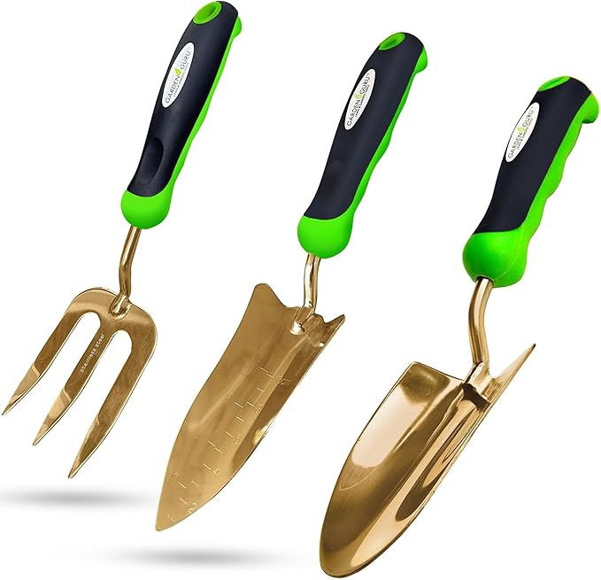 Garden Guru Titanium Garden Tool Set 3pc Hand Trowel Transplanter Cultivator – Heavy Duty - Rust Resistant - Ergonomic Handle – Perfect Gardening Tool Kit Gifts for Women & Men