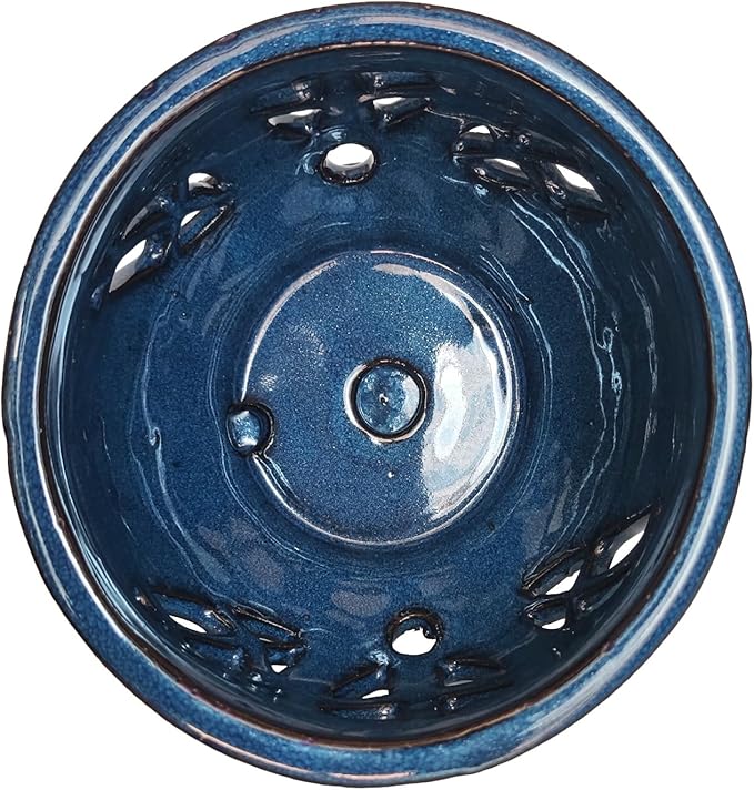 W&W Orchid Pot with Holes and Saucer for Repotting, Blue, 6.5 Inches