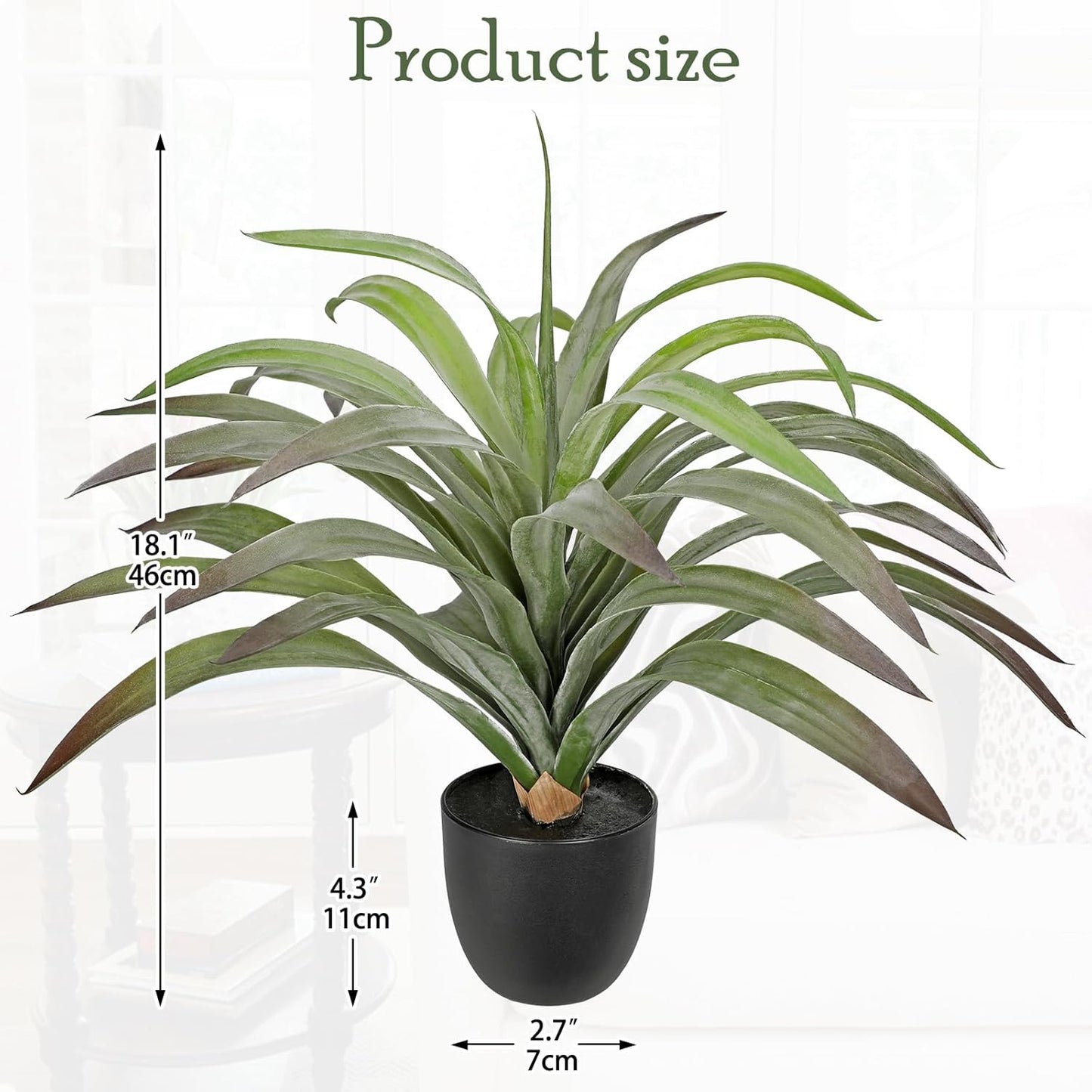 Briful Faux Agave Plant 18.1in Artificial Agave Potted Plant Fake Outdoor Plants for Home Office Living Room Bedroom Kitchen Table Decor