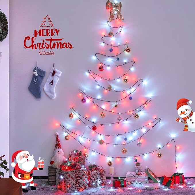 JMEXSUSS 500 LED Red and White Christmas Lights, 173ft 8 Modes Christmas String Lights Outdoor Waterproof Plug in Christmas Tree Lights for House Xmas Tree Party Holiday Decor