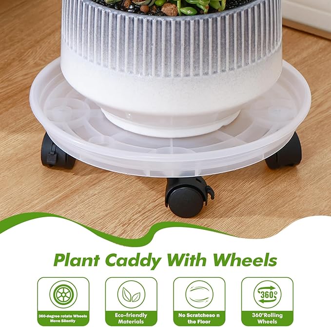 6 Packs Plant Caddy with Wheels 11.8" Plastic Rolling Plant Stands Heavy-Duty Plant Dolly with Casters Indoor Outdoor Wheeled Plant Roller Base Large Planter Saucers Plant Mover