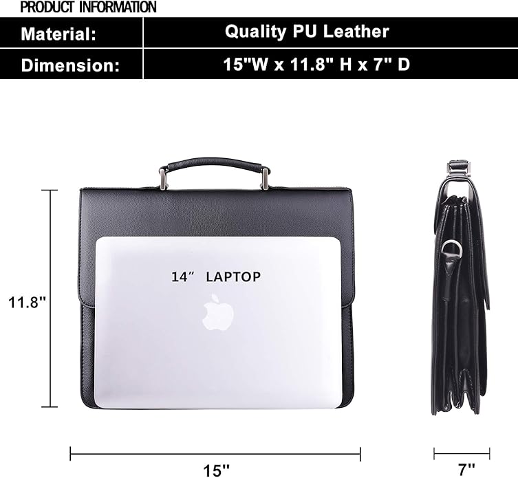 Jack&Chris Mens New PU Leather Attache Briefcase Traditional Messenger Lawyer Bag, MBYX015