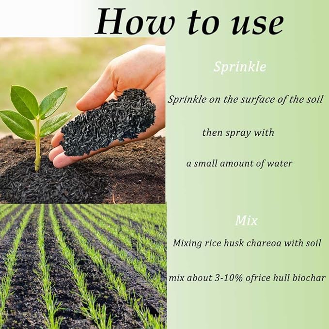 Horticultural Charcoal, Rice Husk Natural Activated Charcoal for Plants Indoor Biochar Soil Amendment Organic for Terrariums - 2.2 lbs