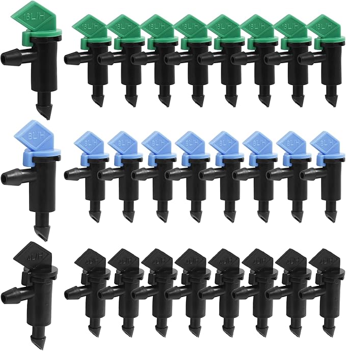 60 Pack Drip Emitter Drip Emitters Flag Irrigation Dripper for 4mm/7mm Hose for Garden Lawn, 1GPH, 2 GPH, 4GPH