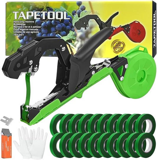 Plant Tying Machine Updated Plant Hand Tying Machine Plant Binding Machines Garden Tying Tool Tape Gun Plant Tie Machine with 10000 PCS Staples 20 Rolls Green Tape for Tomato Grape Pepper