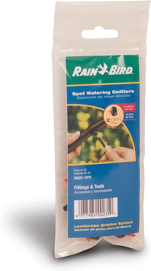 Rain Bird CVD2010PKXS Drip Irrigation Dripper/Emitter with Built-In Check Valve, 2 Gallon Per Hour, 10-Pack,Black/Green