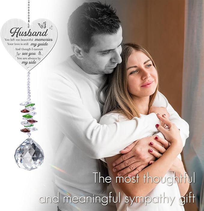 Memorial Crystal Suncatcher,Memorial Gifts for Loss of Husband,Sympathy Gifts for Loss of Husband,Hanging Crystals Ornament for Window Rainbow Maker Prisms Home Decor Gift