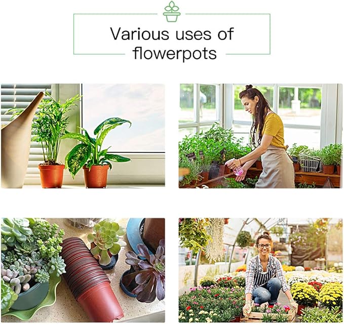 JERIA 200-Pack 4 Inch Plastic Nursery Pots Come with 200 Pcs Labels, Seedling Flower Plant Container and Seed Starting Pots