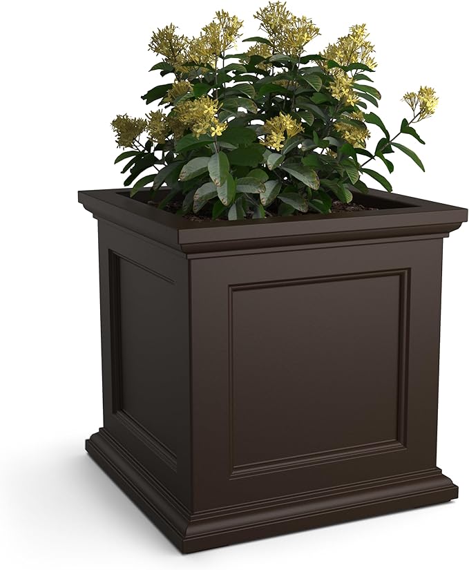 Mayne Fairfield 28in Square Planter - Espresso - Durable Resin Planter (8800-ES)