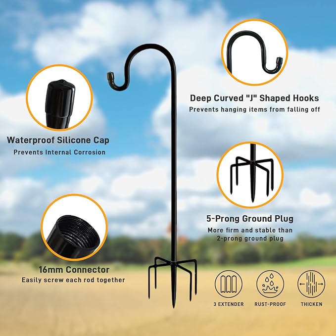 Shepherd Hooks Outdoor 36 Inches for Lanterns Heavy Duty Shepherd Stand Plant Hanger Yard Hooks for Solar Lights,Bird Feeder,Wedding,Mason Jar,Planter Pot