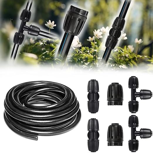 40Ft(12m) 1/2 "Drip Hose Garden Irrigation System Mainline Hose for Garden Irrigation Systems and Irrigation Components 1/2" Straight Connector-3-Way Connector-End Cap