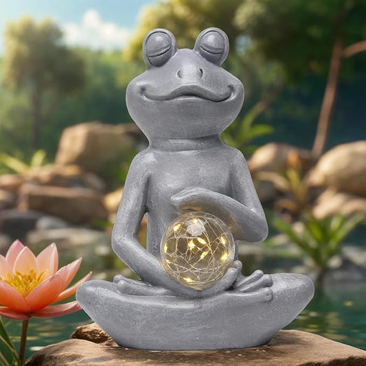 Solar Frog Garden Statues Meditating Yoga Frog Statue Housewarming Gifts for Women/Mom Zen Garden Frog Figurines for Lawn Patio Yard Porch Garden Decor Frog Decorations Gift Ideas