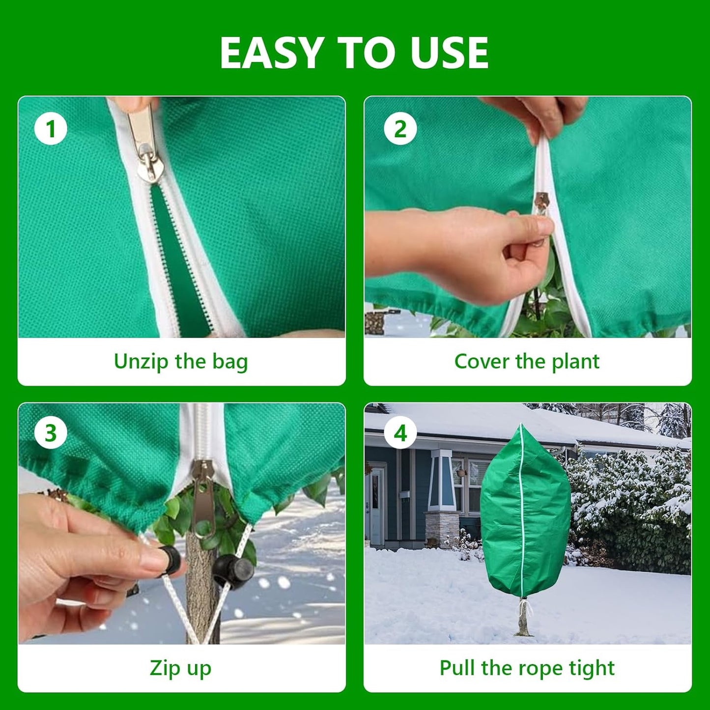 Plant Covers Freeze Protection – 2 Pack 95"x95" Extra Large Frost Blankets for Outdoor Plants, 2.8oz/yd² Heavy-Duty Tree Covers with Zipper & Drawstring – Reusable Winter Plant Freeze Cloth