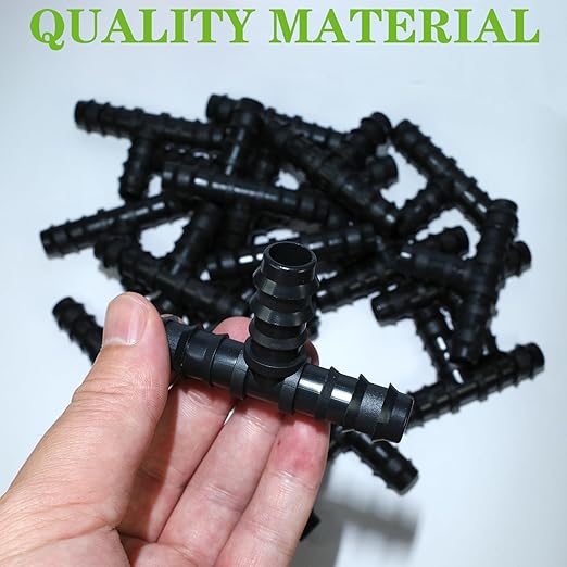 25PCS Drip Irrigation Barbed Tee Fitting Kits for 1/2 Inch Tubing 16MM OD .600" ID Barbed Tee Connectors Drip Line Connector Drip Hose Connector Drip Irrigation Sprinkler System for Garden Yard