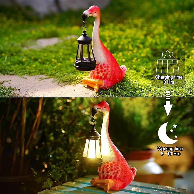 Goodeco Flamingo Statue with Solar Lantern - Artistic Pink Flamingo Decor for Outdoor Garden & Home, Flamingo Gifts for Women - Flamingo Lamp with Solar Lights Outdoor, LD602291