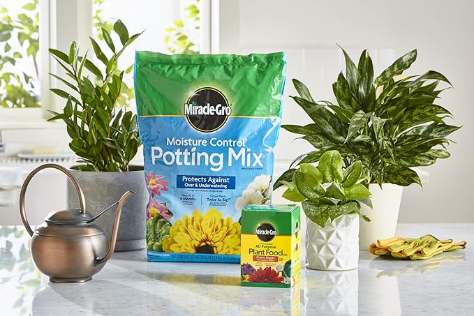 Miracle-Gro Moisture Control Potting Mix and Water Soluble All Purpose Bundle of Soil (8 qt.) and Plant Food (1.5 lb.) for Plants & Flowers Grown in Containers