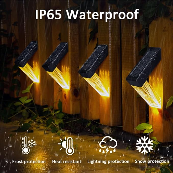 [4-pack] Outdoor solar lights, waterproof induction stair step lights, IP65 waterproof, automatically light up at dark, suitable for stairs, garden fences, flower bed decorations and terraces