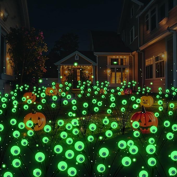 Halloween Decorations Outdoor Solar Scary Eyeball Lights, 2-Pack 16 LED Halloween Decor Solar Garden Lights, Waterproof Halloween Night Light Spooky Pathway Lights for Yard Patio Lawn Party