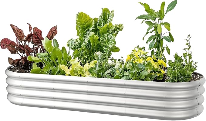 6x2x1ft Oval Galvanized Raised Garden Bed Outdoor 9-in-1 Large Metal Modular Planter Box Raised Beds for Gardening,Vegetables,Fruits,Flowers & Herbs (Silver)