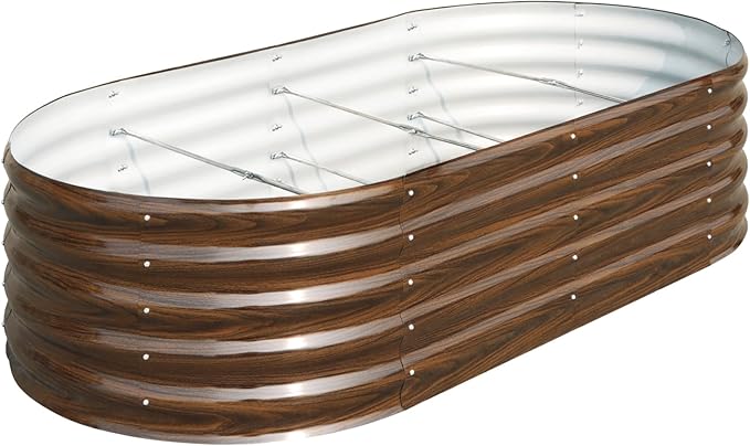 SnugNiture Galvanized Raised Garden Bed, 6x3x1.5ft Oval Metal Planter Box for Planting Outdoor Plants Vegetables