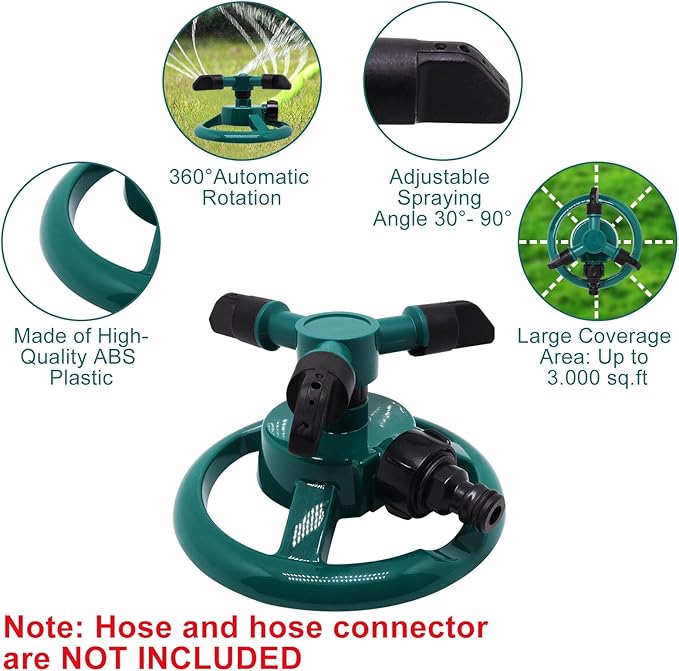 Sprinklers for Yard, Automatic 360° Rotating Lawn Sprinkler, Garden Water Sprinklers for Lawn, Large Area Coverage Lawn Irrigation System, Yard Sprinklers for Lawns and Gardens Plant, 1Pcs